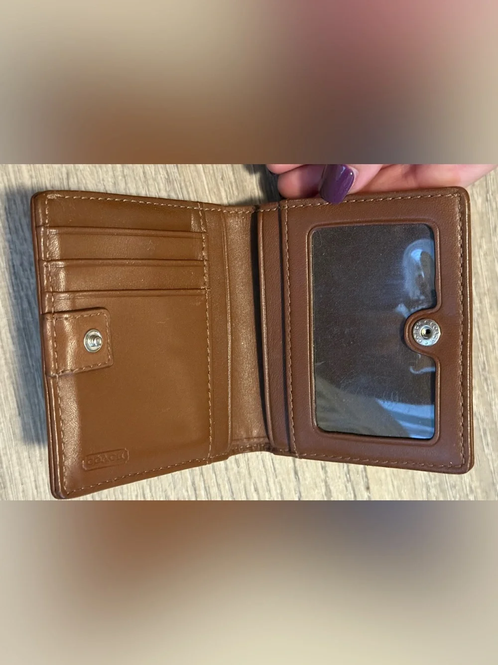Coach Signature Brown Bi-Fold Snap Leather Wallet